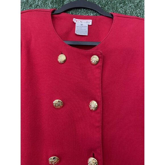 Talbots Sweater Double Button Gold Red Shoulder Pads Size Medium - Picture 3 of 10